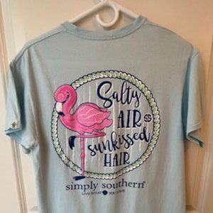 Simply Southern Collection Short Sleeve 1 Pocket Light Blue Flamingo Tee